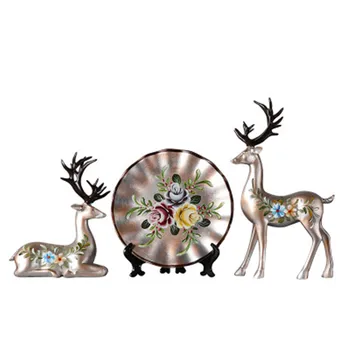 

European Style Flower Pattern Couples Deer Resin Statue Creative Simulation Animal Living Room Retro Craftwork Decoration X2141