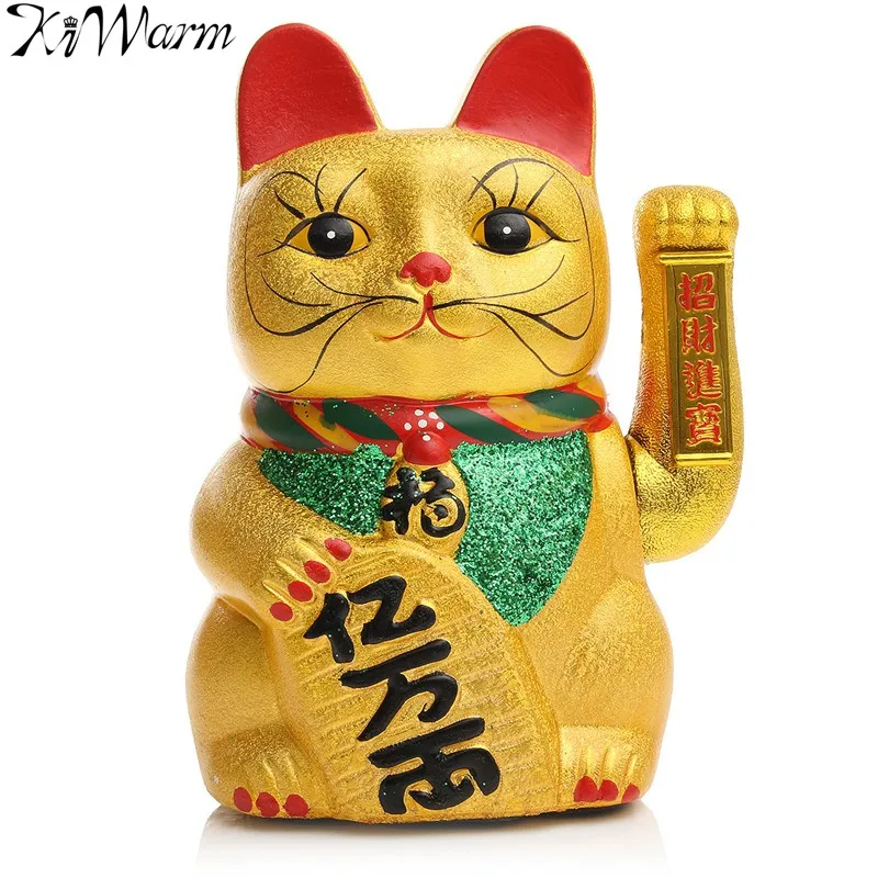 

KiWarm Lucky Feng Shui Electric Waving Cat Beckoning Golden Ceramics Lucky Cat Powered by Battery Wealth Prosperity Crafts 21cm