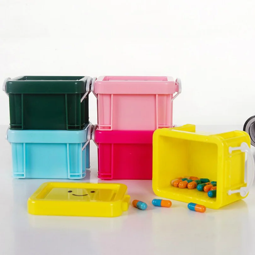 

Desktop Storage Box Innovative Mini Smile Storage Box With Cover Plastic Jewelry Box Pure Color Lovely Finishing Box EGL272