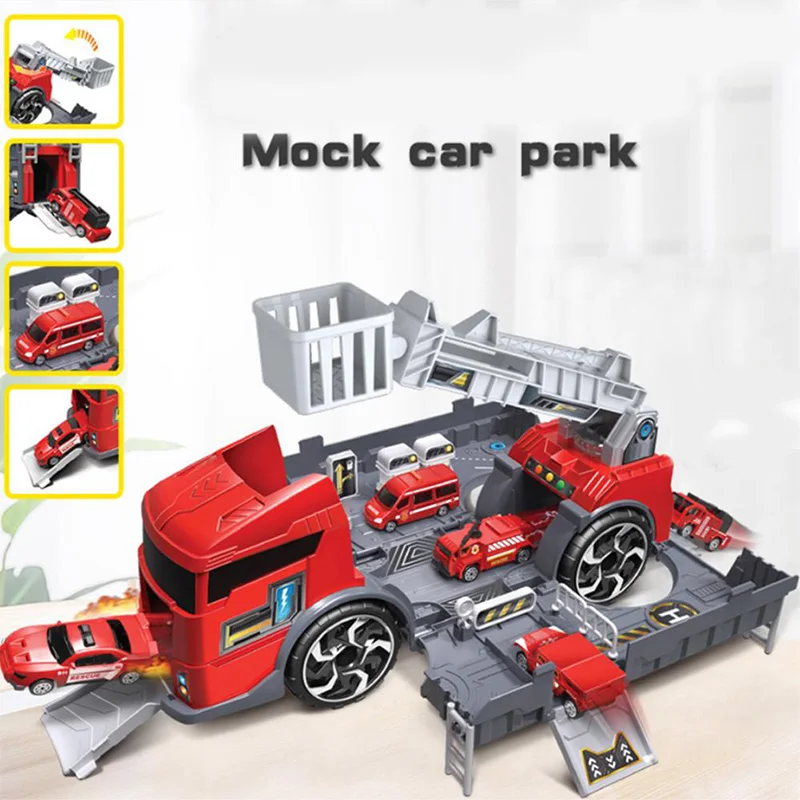  Kids Puzzle Toys Deformation Fire Engineering Vehicle Storage Parking Lot Parent-Child Interaction 