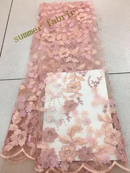 

Pink color embroidery tulle mesh fabric fashion flower african net lace fabric with best quality
