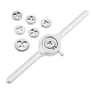 

DRELD 8Pcs/set HSS Mini M1.1-M2.5 Metric Hss Circular Die Set with Adjustable Die Wrench Drilling Metalworking Hand Tools