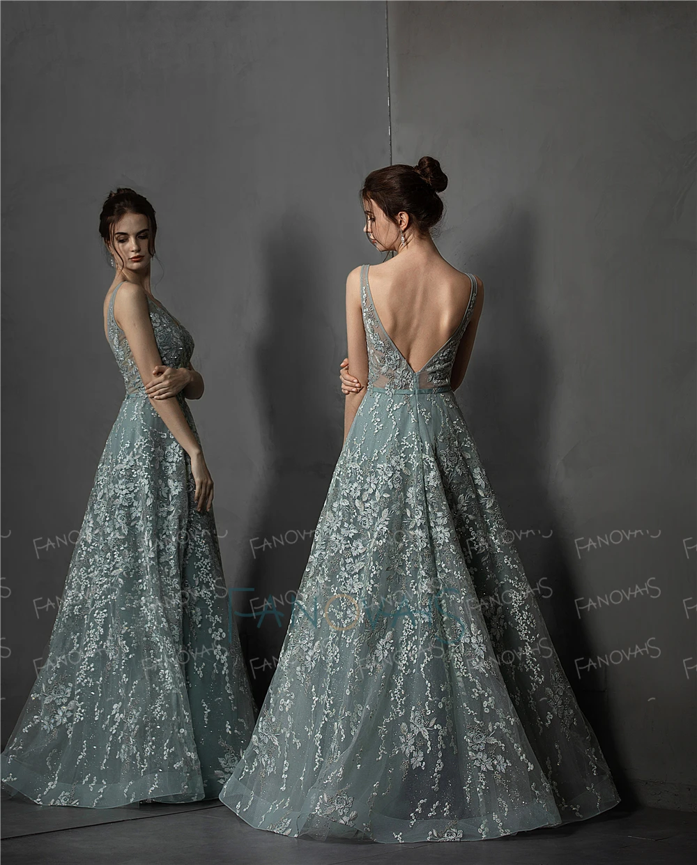 Роскошное вечернее платье А-силуэт кружево Формальное вечернее платье v-образным вырезом аппликация Тюль, расшитый кристаллами и бисером вечерние платья Robe de Soiree NE73