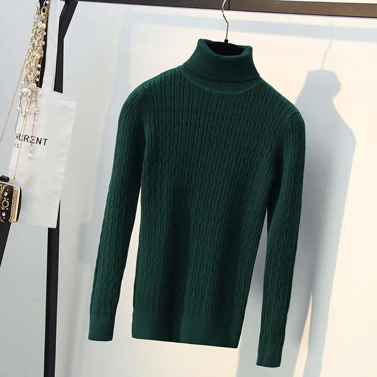 Yanueun, женские свитера, Осень-зима, водолазка, пуловер, универсальная, одноцветные свитера, мягкий теплый свитер для женщин - Цвет: Green