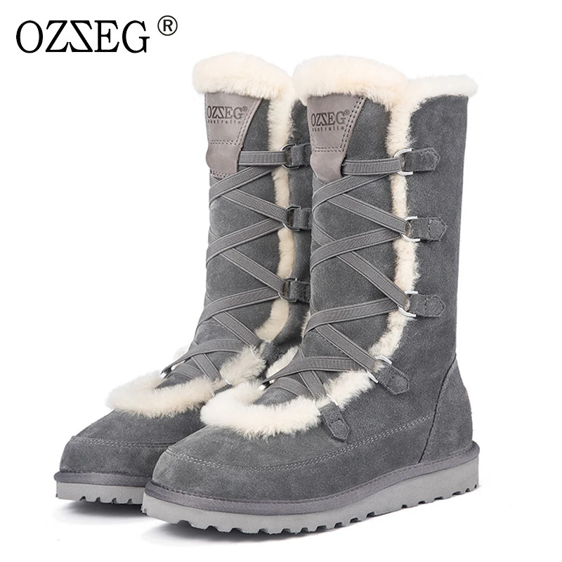 

2019 female warm natural real sheepskin australia Shearling fur with half Eskimo snow boots furry suede shoes emu women stiefel