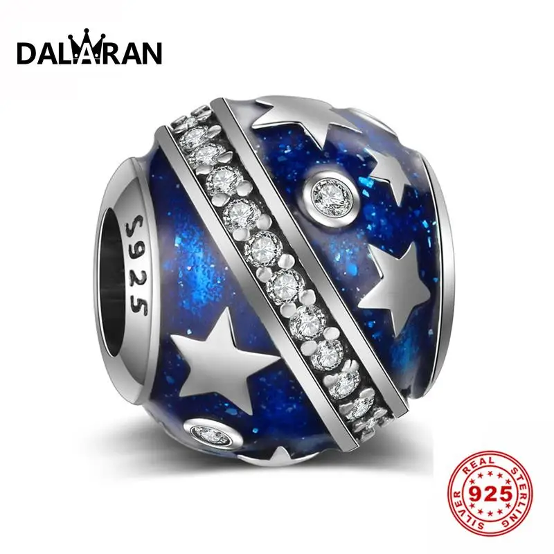

DALARAN Blue Starry Sky Charms 925 Sterling Silver Enamel Beads Fit Charm DIY Bracelet Necklace For Women Jewelry Making Gift