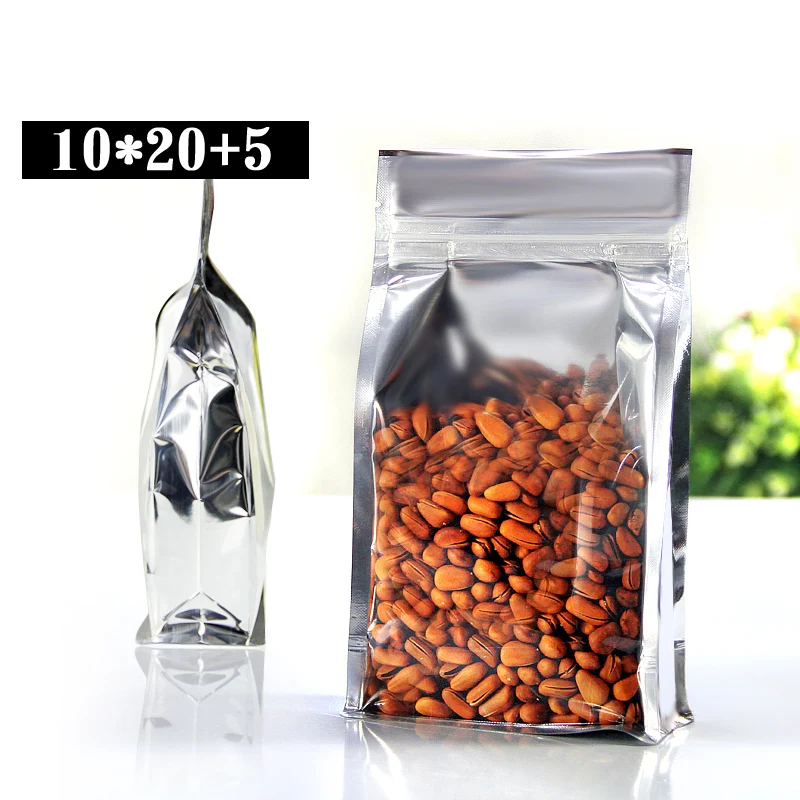 

Free Shipping 100pcs/lot 10cm*20cm+5cm*200mic High Quality Eight Edge-Sealing Bag Stand Up Zipper Bags Food Packaging Bags
