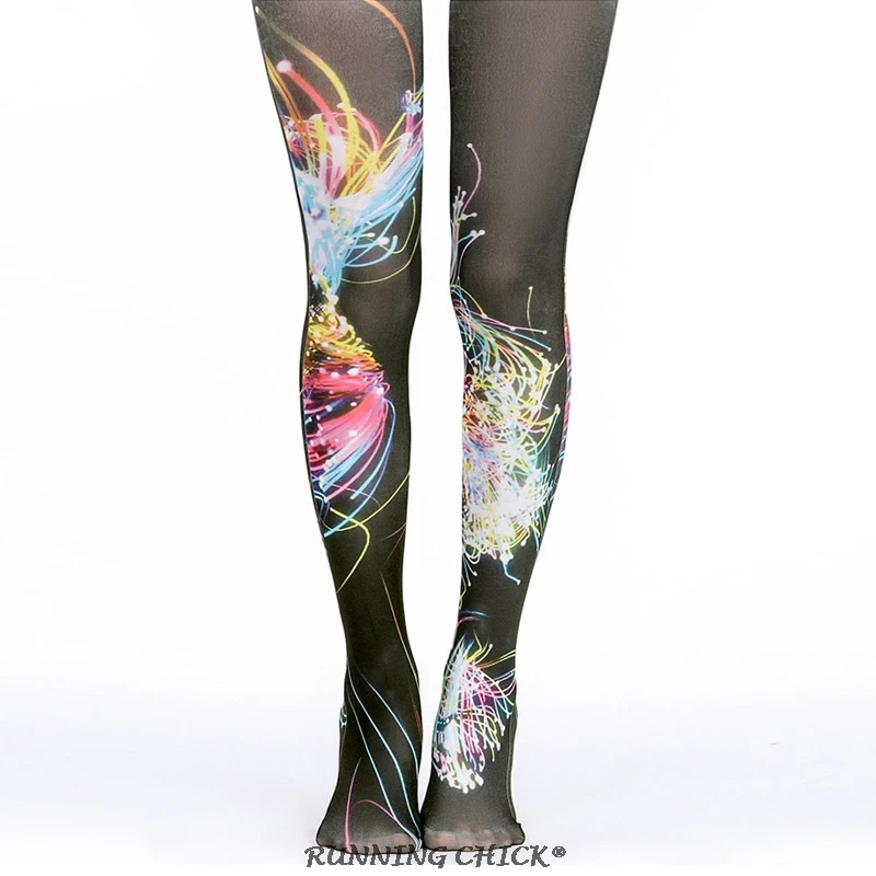 

RUNNING CHICK Neon Gradient Harajuku Tattoo Print Pantyhose Wholesales