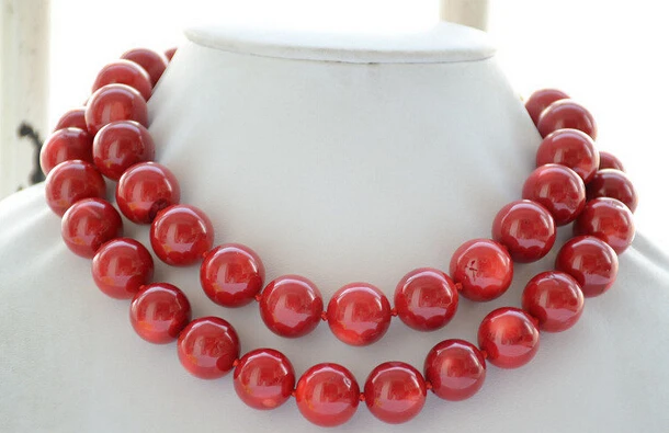 

0001871 AA++ Real 12mm round red coral bead necklace 34inch