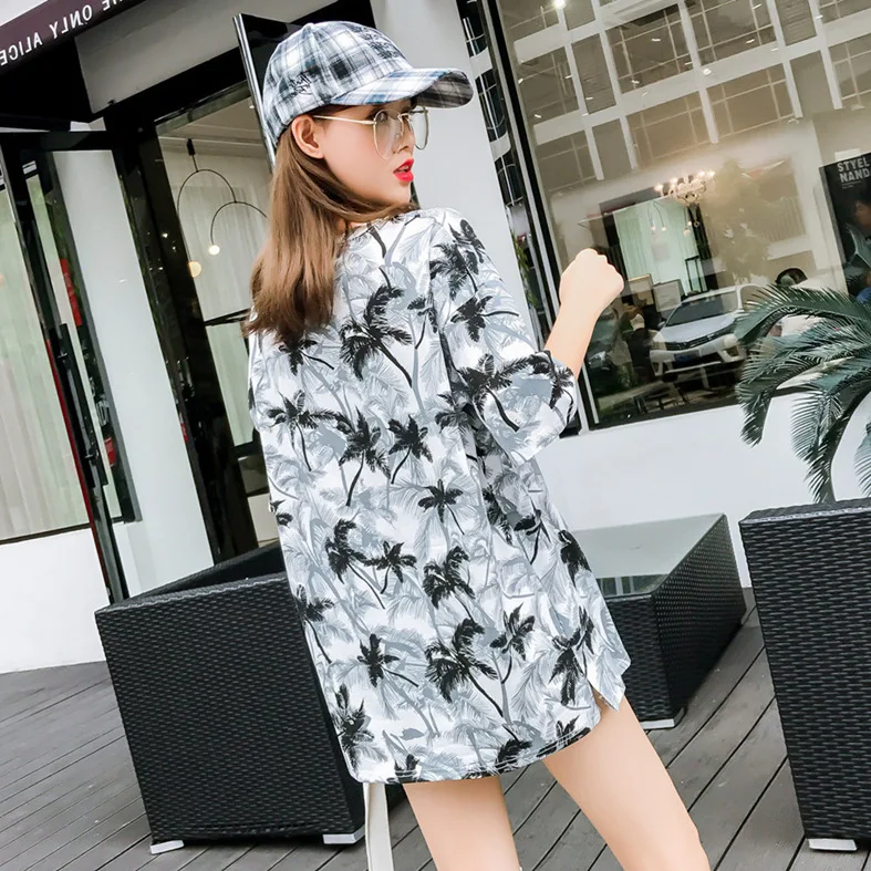 

Womens Long Slim O Neck Print Big Size Tee Shirt Ladies Street Hip Hop T-shirts women casual Streewear loose tops