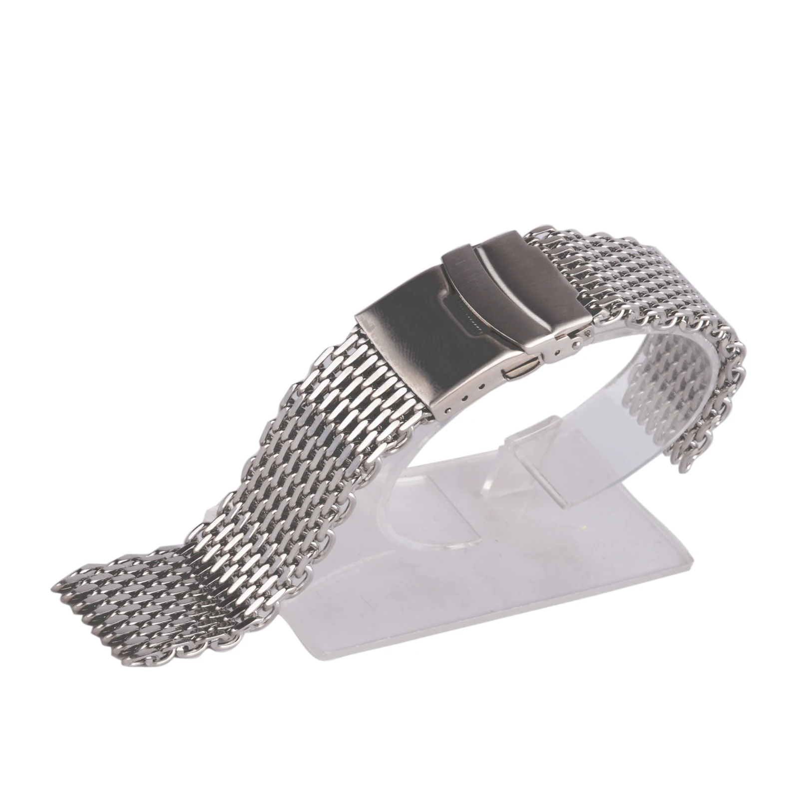 18mm,20mm,22mm,24mm Original Luxury Brand strap Link Double Clasp Silver Bracelet Wrist Band Stainless Steel Mesh WatchBand