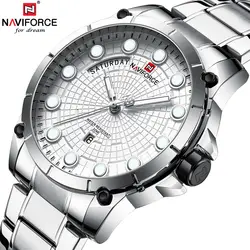 Мужские часы naviforce полный сталь бизнес модные часы для мужчин Дата неделю часы серебро водостойкие Повседневные Reloj Hombre