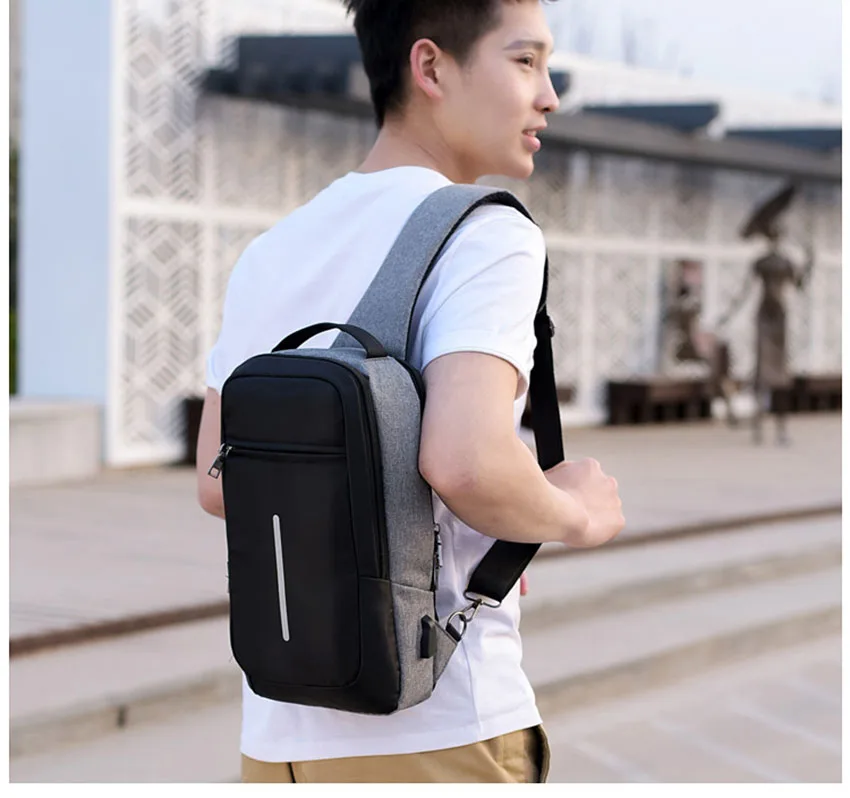 Новая Светоотражающая полоса usb зарядка нагрудная Сумка Многофункциональная мужская повседневная дорожная сумка через плечо USB мужская сумка