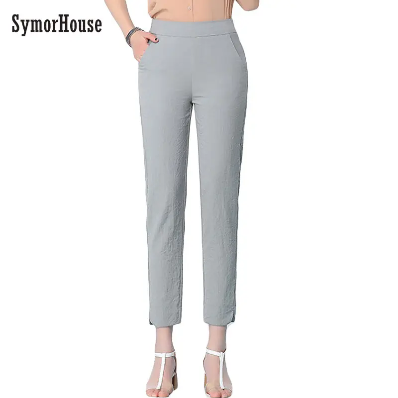 

SymorHouse Cotton Linen Pants for Women Trousers Casual Solid Color Women pencil Pants Plus Size thin pants Capri Women's Summer