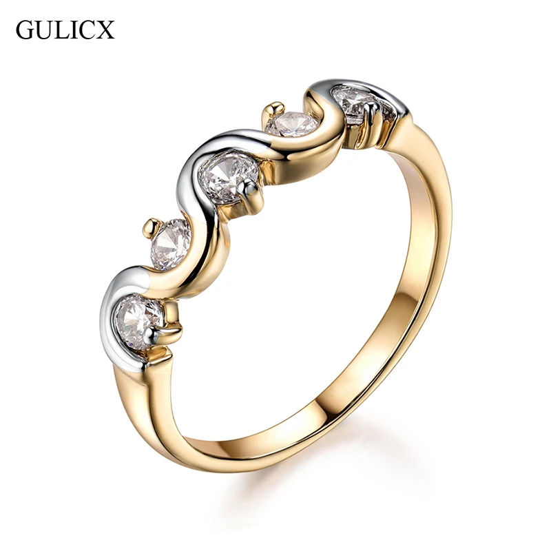 

GULICX S Shape Twist Classical Stackable Ring Minimalist Lovely Cute Rings White And Gold Color Tiny CZ Paved For Women