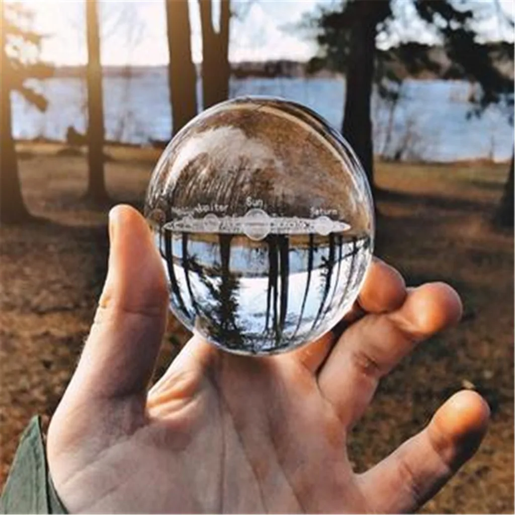 3D Solar System Crystal Ball Engraved Solar System Miniature Planets Model Glass Globe Balls Ornament Home Decor
