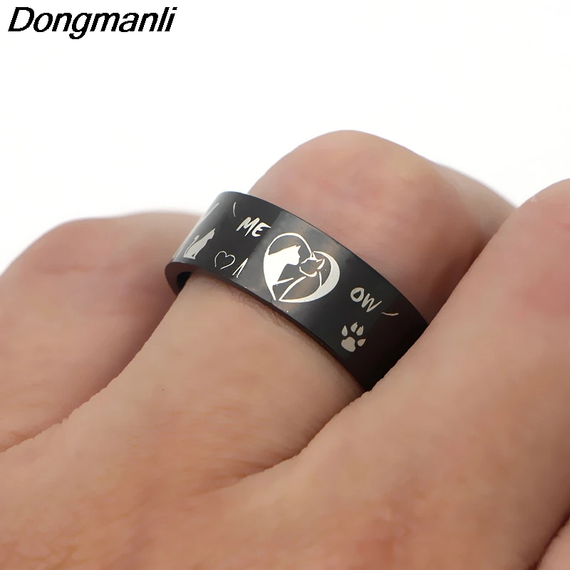 P3323 Dongmanli Симпатичные DIY кошка кольцо из нержавеющей стали кольца для мужчин и женщин вечерние модные черные Серебряные кольца ювелирные изделия