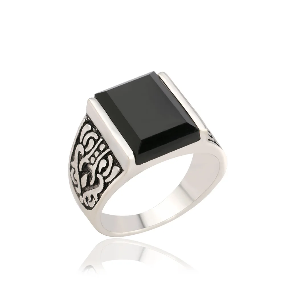 

New Men Rings Vintage Retro Antique Hot Sale Carved Women Classic Square Black AAA Resin Ring gift Jewelry
