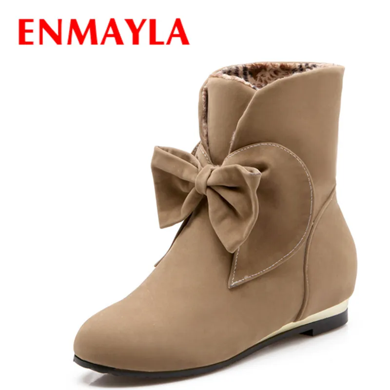 ФОТО ENMAYLA Sweet Bow Women Ankle Boots Shoes Fashion for Women Platform High Motorcycle Boots Ladies Short Boots Size 43