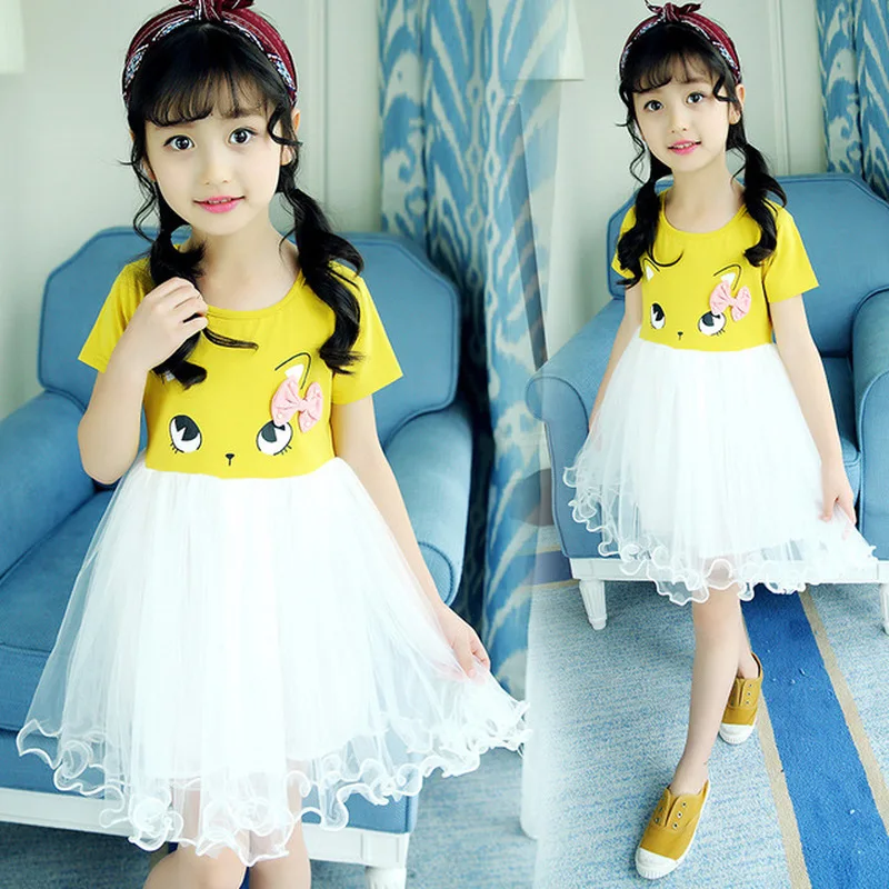 

Girls dress children's clothing cat print girl costume cute children kids baby girl dress children cartoon summer Knee clothing
