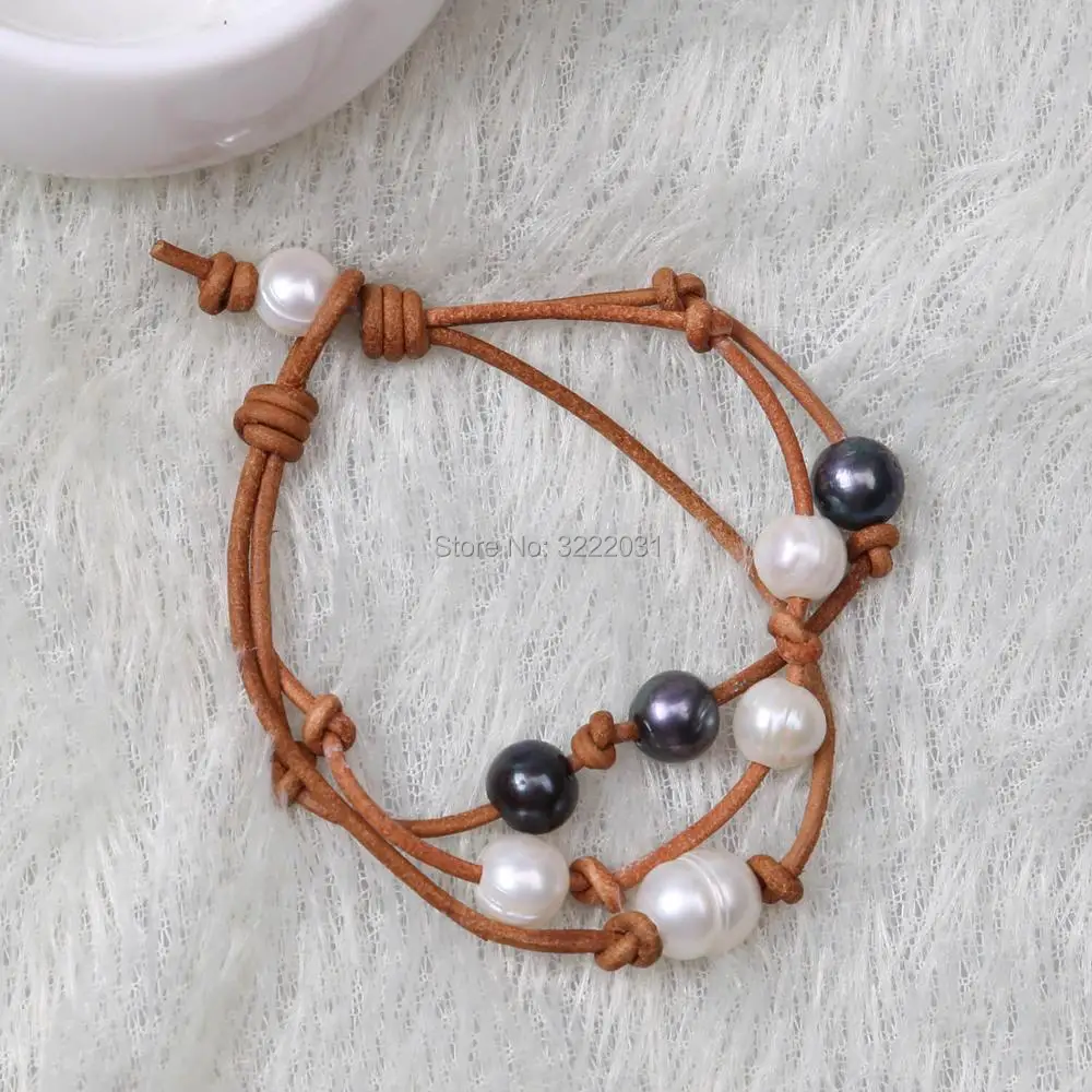 strands pearls bangle on leather