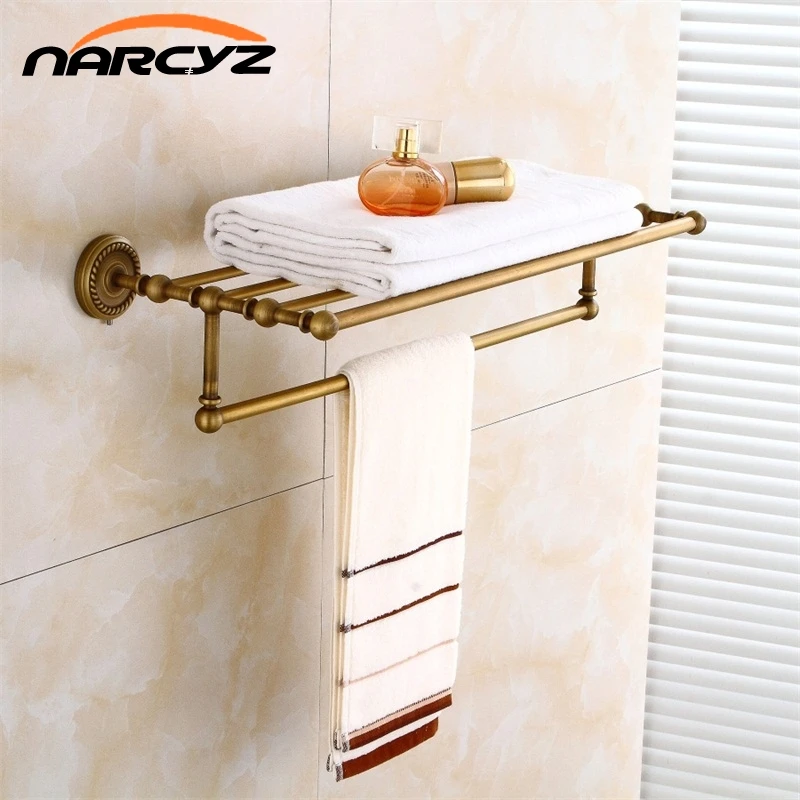 Bathroom Shelves 2 Tier Rails Antique Brass Towel Rack Bath Shelf Towel