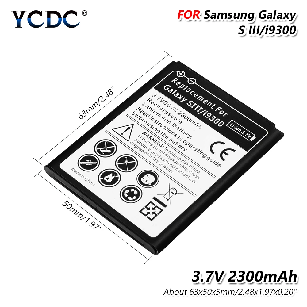 Литий-YCDC Сменный аккумулятор для samsung Galaxy S3 GT-i9300 L710 i747 i535 R530 T999 литий-ионный аккумулятор 2300 мАч