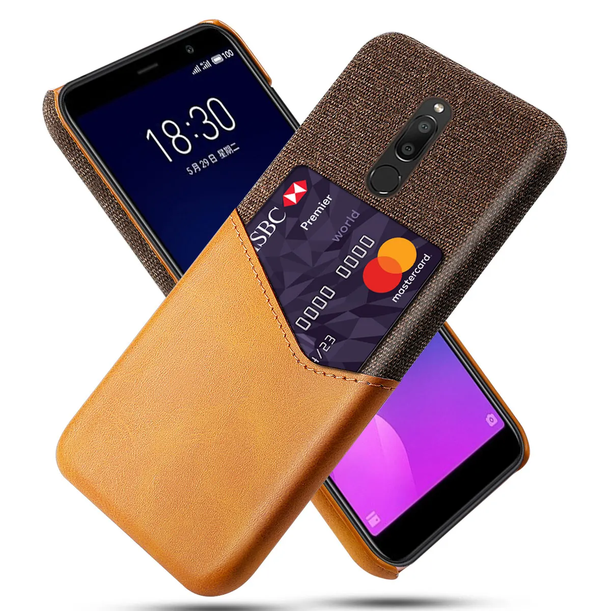 

Luxury Leather Hard Cloth With Card Protective Back Cover Phone Cases for Meizu M6T 6T Phone Shell
