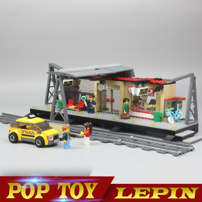 

IN STOCK Lepin 02015 City Trains Train Station with Rail track Taxi 456Pcs Building Block Set Boys Model Brick Toy 60050