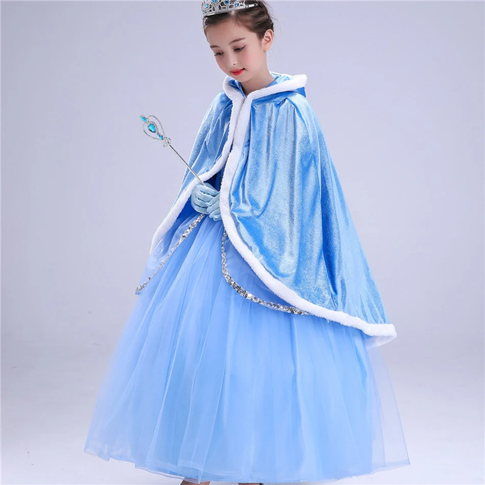 Платье Золушки для девочек; голубой костюм для выпускного бала для малышей; детское бальное платье принцессы; одежда с фильмами «живое действие»; наряды средней длины для свадебной вечеринки