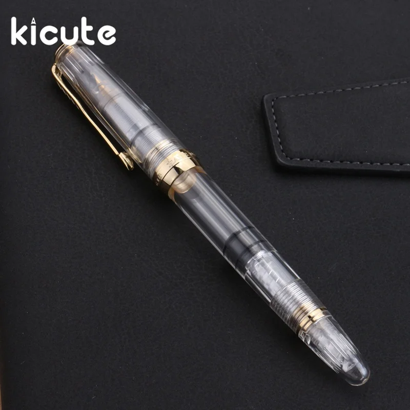 

Kicute 1pcs 0.5mm Transparent Fountain Pen Gold Folder Iridium Gold Tip High Quality Office Stationery Supplies for Students