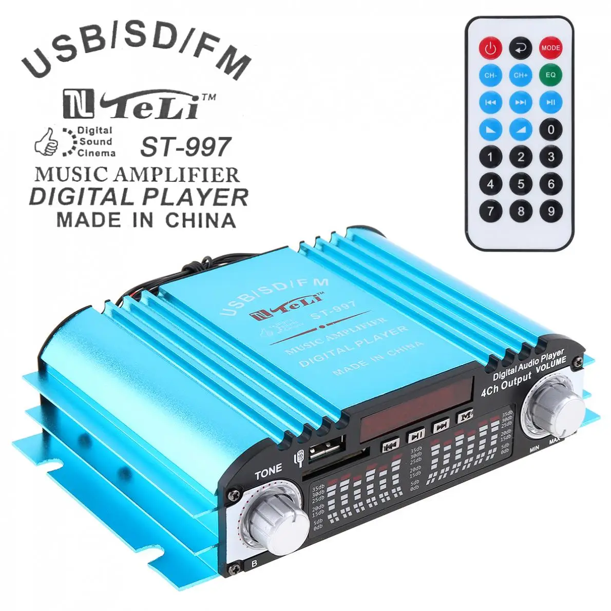 

DC 12 V Universal 4CH Car Audio Power Amplifier FM Radio Player Support SD / USB / DVD / MP3 with Remote Controller