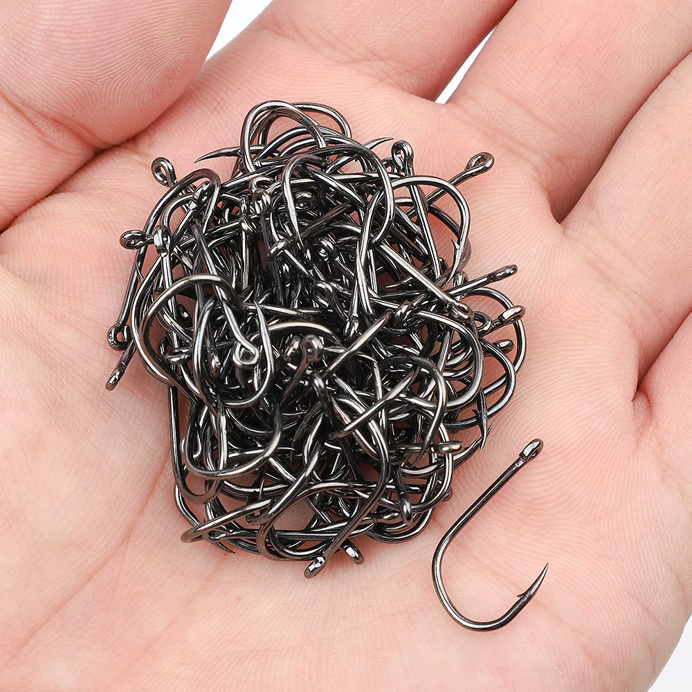 DONQL 100pcs Fishing Hooks Set Carbon Steel Single Circle Fishhook Fly Fishing Jip Barbed Carp Hooks Sea Tackle Accessories