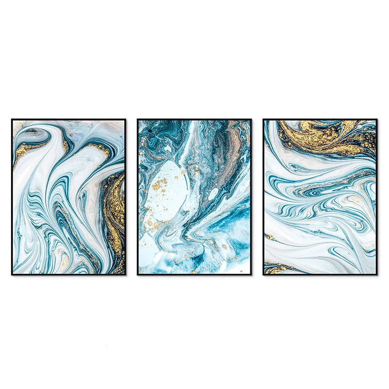 Современный минималистичный настенный арт абстрактное искусство синий мрамор Холст Картина течёт золотые годы Плакат Печать Декоративная Гостиная - Цвет: 04