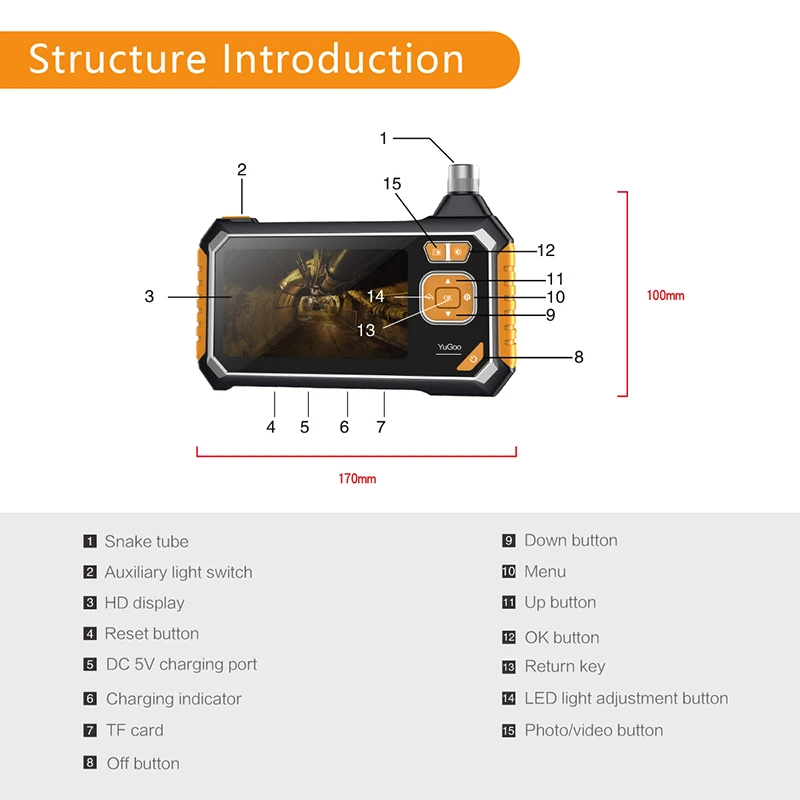  HD 1080P 4.3 Inch Display 8mm Endoscope Car Inspection Camera 1/3/5/10M Endoscope 2600mAh Lithium B