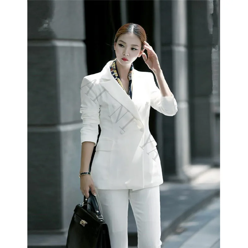 New Black White Pant Suits Women Casual Office Uniform Styles Ladies ...