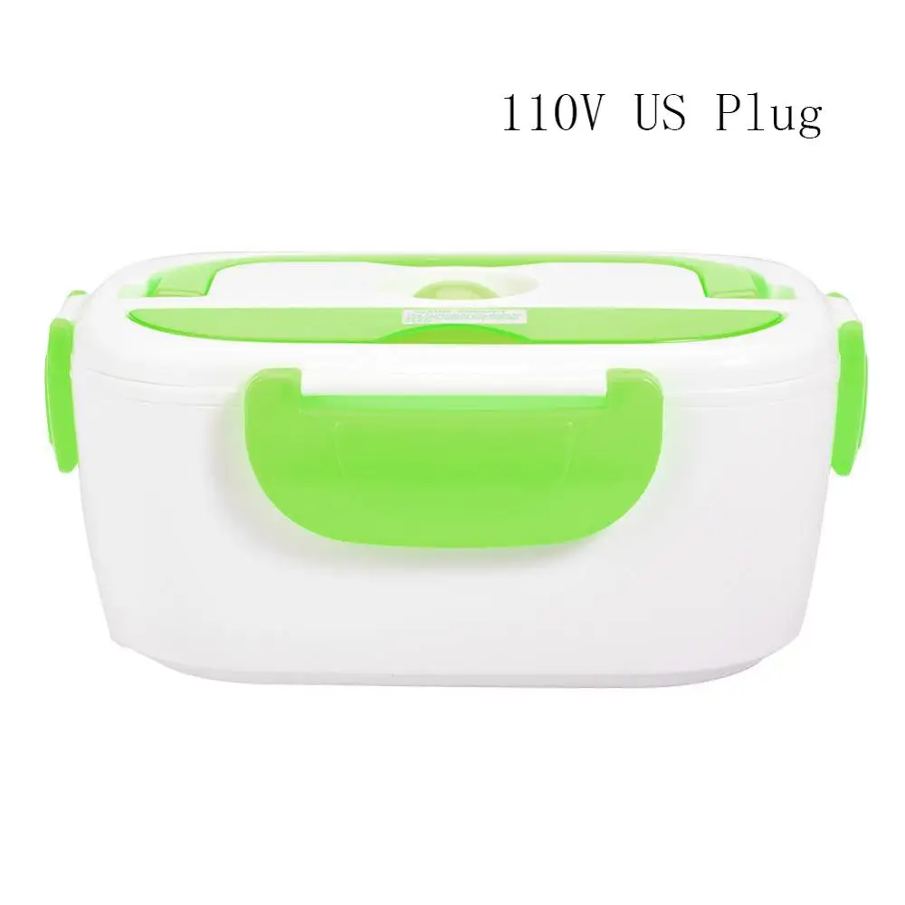 Green US Plug Электрический нагревательный Ланч-бокс портативный детский пищевой контейнер термос Ланч-бокс Bento box с столовыми приборами набор посуды для дома и офиса - Цвет: Green US Plug