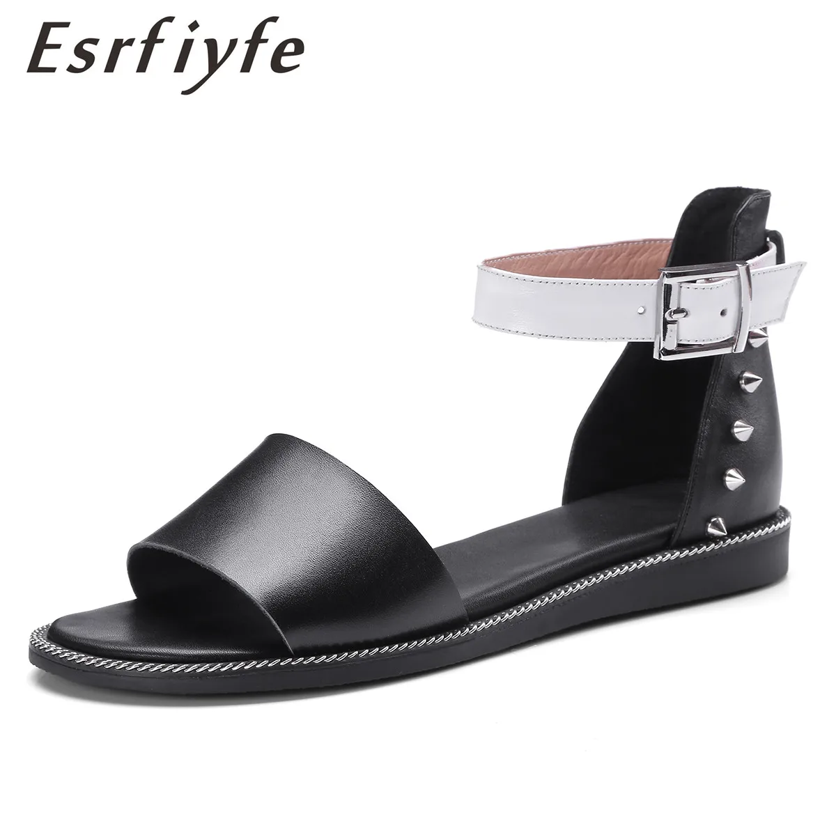 ESRFIYFE chaussures femme ete; коллекция года; Летняя обувь из натуральной кожи; Модные женские сандалии на плоской подошве; Повседневная пляжная женская обувь