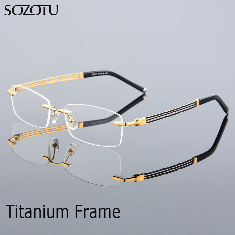 

SOZOTU Rimless Spectacle Frame Eyeglasses Men Computer Optical Myopia Titanium Clear Lens Glasses Frame For Male Eyewear QF234