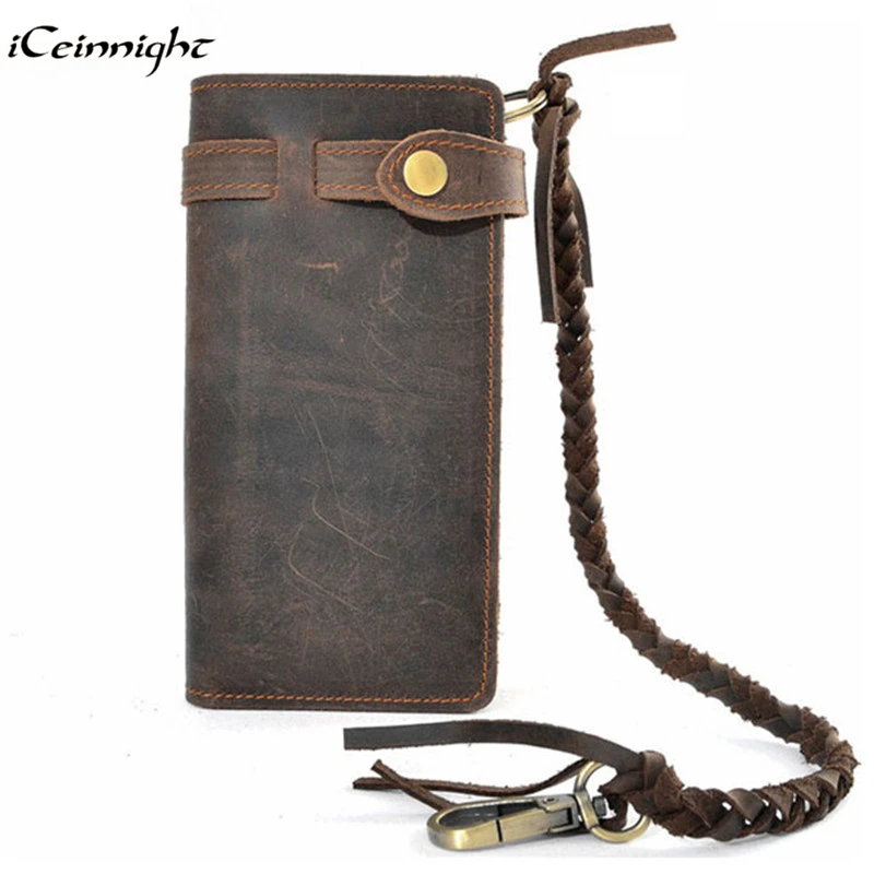  iCeinnight luxury real men 100% genuine leather wallet; purses long vintage mens wallet leather genuine wallet man coin pocket 