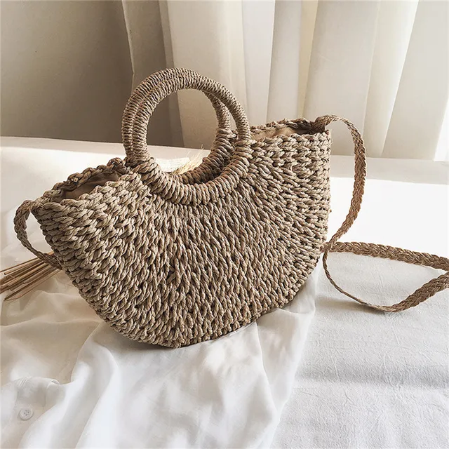 Summer Women Hand Made Beach Bag Casual Female Weave Straw Ratan Bag