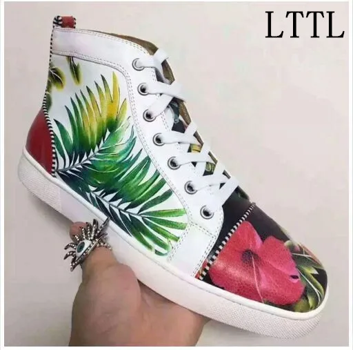 LTTL New Style Flowers Printing Leather Men Shoes Casual Espadrilles Platform Men's Ankle Boots High Quality Zapatillas Hombre