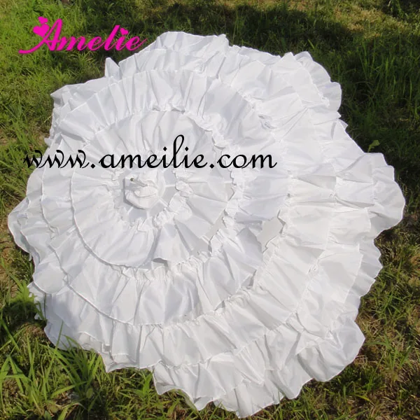 

Free Shipping Outdoor Big Size Victorian Frilly Sun Parasols Umbrella White Color Straight Bride Wedding Umbrella