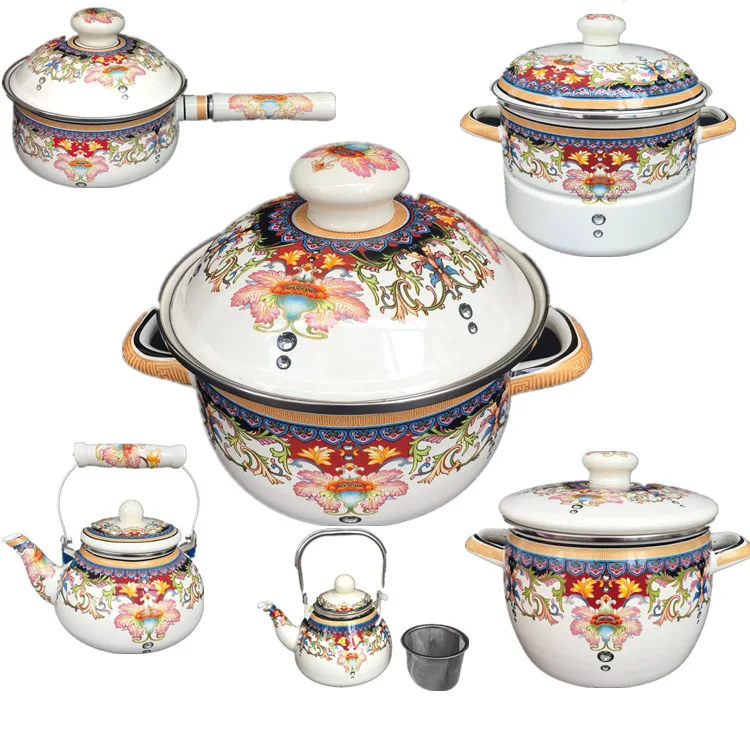 Thickened Flower like Full range Soup Pots Double ear Pan Milk Pot