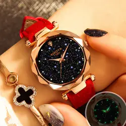 Модные женские туфли часы 2019 Best продать звездное небо циферблат часов роскошные розовое золото световой ретро для женщин браслет