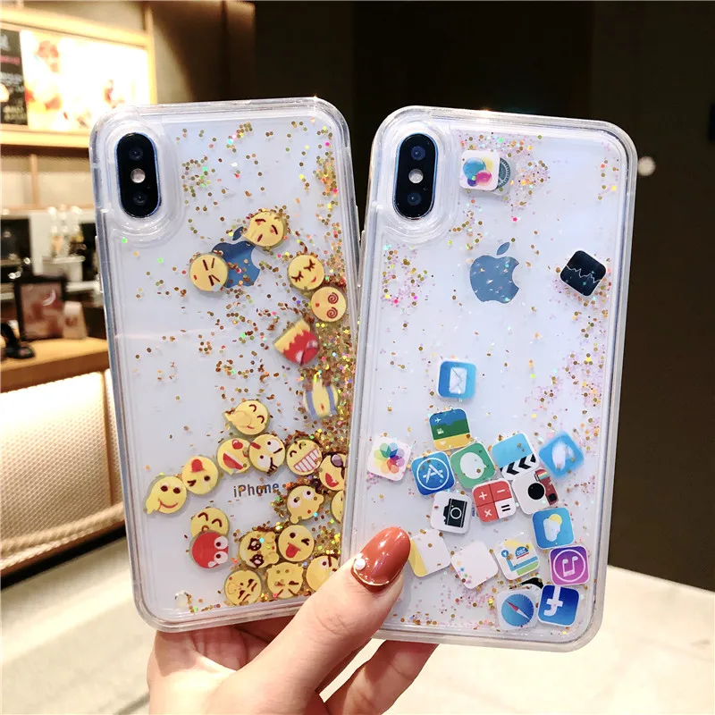 

Cute Liquid Sequins Phone Case For iphone X XR XS MAX Case Glitter Full Cover For iphone 6S 6 7 8 Plus Liquid Quicksand Cases