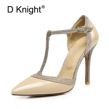 

Sexy T-Strap Gladiator Sandals For Women Plus Size 31-47 High Heels Women Sandals New Patent Leather Summer Wedding Shoes Woman