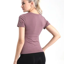 Спортивная одежда для женщин тренажерный зал Йога Топы женские весна женские плотные, высокоэластичные с короткими рукавами быстросохнущие фитнес-футболка для тренировок