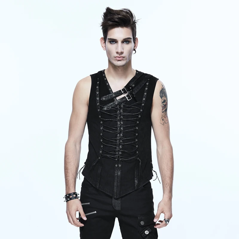 Steampunk mannen V-hals mouwloze slanke bandjes rock stijl unieke persoonlijkheid vest top