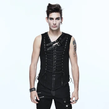 

Steampunk men's V-neck sleeveless slim straps rock style unique personality vest top